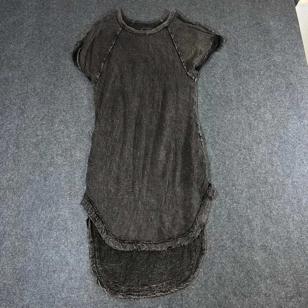 We The Free People Women Acid Wash High Low Tunic Top Mini Dress Charcoal Gray M